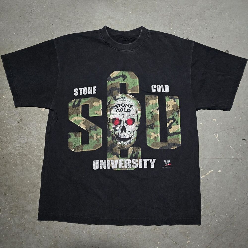 Stone Cold (Steve Austin) University Black WWF Wrestling Tee Mens Medium 2025